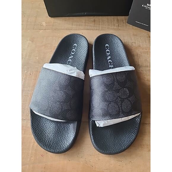 Coach Womens Signature Sports Slide UDELE Monogram Coated Canvas Black 9 NEW - Picture 3 of 9